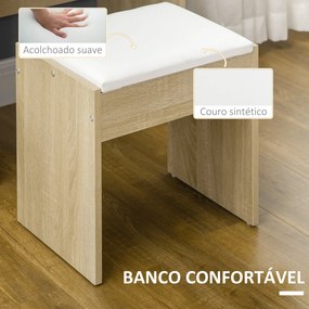 Toucador de Maquilhagem com Banco Espelho 4 Gavetas 4 Compartimentos de Armazenamento Estilo Moderno 80x38x143 cm Madeira