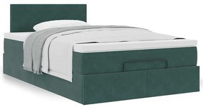 Estrutura de cama otomana com colchão verde escuro veludo