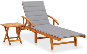 Espreguiçadeira de jardim com mesa e almofadão acácia maciça