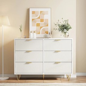 Cómoda com 6 Gavetas – Coimbra – 100x72x34 cm - Branco e Dourado - Des
