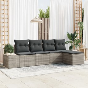Conjunto de Sofá de Jardim de 5 Peças com Almofadas Cinza Claro de Rat