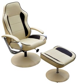 vidaXL Poltrona com repousa pés couro artificial creme/branco