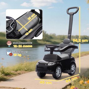 Carro Andador 2 em 1 para Crianças Land Rover Discovery com Buzina Pega de Empurrar e Barra Removíveis 84x40x94,5 cm Preto