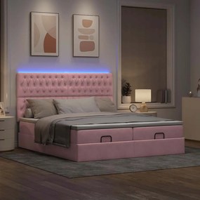 Estrutura de cama otomana com colchões 180x200 cm veludo rosa