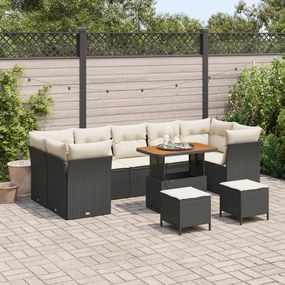 Conjunto de Sofá de Jardim vidaXL de 10 Peças com Almofadas Preto Ratt