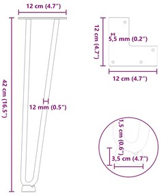 Pernas de grampo para mesa de centro 4 peças Aço natural 42 cm Aço mac