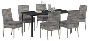 Conjunto de Jantar para Jardim - 7 peças em rattan sintético cinza.