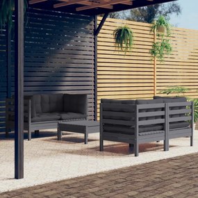 vidaXL 5 pcs conj. lounge de jardim com almofadões antracite pinho