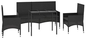 4 pcs conjunto lounge de jardim c/ almofadões vime PE preto
