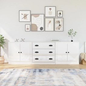 vidaXL Aparadores 3 pcs derivados de madeira branco brilhante