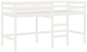 Cama alta p/ criança c/ escada 90x190 cm pinho maciço branco