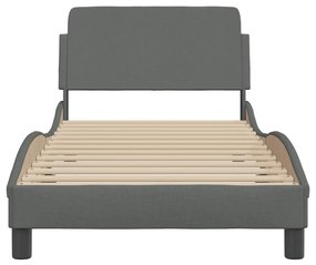 Estrutura de cama c/ cabeceira tecido 90x190 cm cinza-escuro