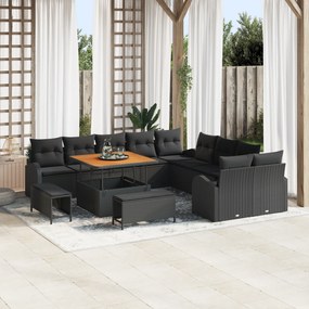 Conjunto de Sofá de Jardim vidaXL de 13 Peças com Almofadas Preto Ratt