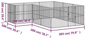 Parque para cães com 12 painéis aço galvanizado preto