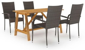 5 pcs conjunto de jantar para jardim castanho