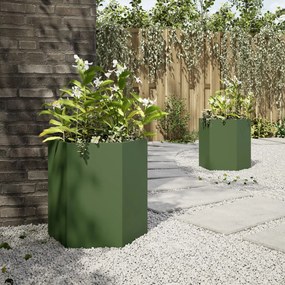 Vaso/floreira de jardim 2 pcs hexagonal 46x40x45 cm aço verde