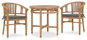 vidaXL 3 pcs conjunto jantar jardim c/ almofadões madeira teca maciça