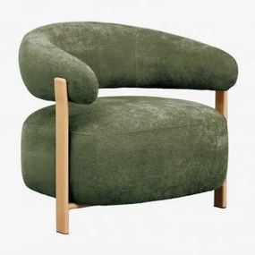 Poltrona Jolie Em Tecido Chenille Madeira Natural & Tecido Chenille Verde Sálvia - Sklum