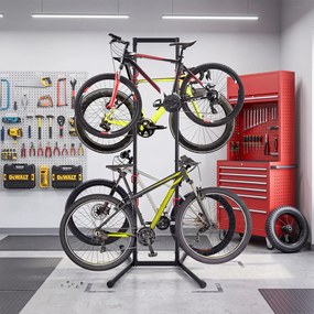 Suporte de Chão para 4 Bicicletas, 77 x 74 x 217 cm, Braços Ajustáveis, Preto