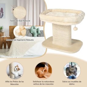 Arranhador para gatos pequenos Torre de actividades com suporte para peluches e poste de arranhar em sisal 59 x 39,5 x 50 cm Bege