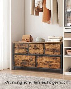 Cómoda com 5 gavetas em tecido 30 x 98,8 x 52,2 cm castanho vintage-Preto