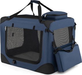 Transportadora dobrável tamanho M 72 x 52,5 x 52,5 cm para animais de estimação, com janelas de rede, 3 portas, cama felpuda e bolsos removíveis, para