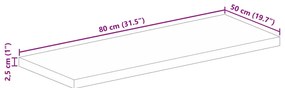 Tampo de mesa retangular 80x50x2,5 cm madeira recuperada maciça