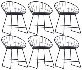 Cadeiras jantar c/ assentos em couro artificial 6 pcs aço preto