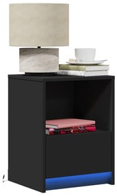 vidaXL Mesa de cabeceira com luzes LED derivados de madeira preto