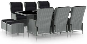vidaXL 9 pcs conj. jantar exterior + almofadões vime PE cinzento-claro