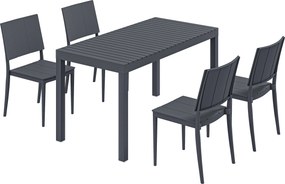 Conjunto de Mesa e Cadeiras de Jardim com Mesa de Ripas e 4 Cadeiras Empilháveis para Terraço ou Pátio Cinza