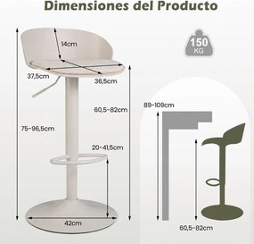 Conjunto de 2 Bancos de Bar Giratórios, 42 x 42 x 75-96,5 cm (MESA NÃO INCLUIDA), Altura Ajustável, Bege