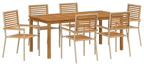 Conjunto de Jantar de Jardim 7 pcs Bege 180 x 90 x 75 cm