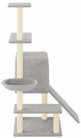 Árvore gatos c/ postes arranhadores sisal 130,5 cm cinza-claro