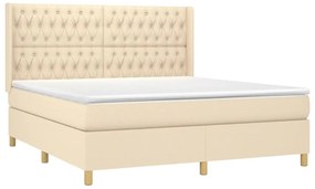 Cama box spring c/ colchão e LED 180x200 cm tecido cor creme