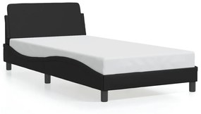 Estrutura cama c/ cabeceira 100x200 cm couro artificial preto