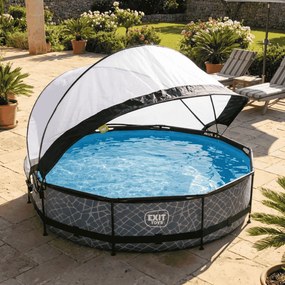 Piscina redonda Stone ø360x76cm com bomba de filtragem e cobertura - Cinzenta