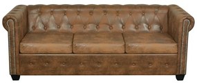 Sofá Chesterfield 3 lugares couro artificial castanho
