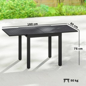 Mesa de jardim extensível para exterior, para 4-6 pessoas (CADEIRAS NÃO INCLUIDAS), com extensão com armazenamento integrado, em alumínio, 80-160 x 80