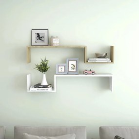 vidaXL Estantes de parede 2 pcs 100x15x20 cm contrapl. branco/sonoma