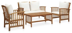 vidaXL 4 pcs conj. lounge jardim c/ almofadões madeira acácia maciça