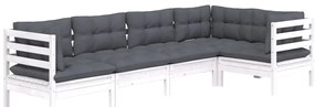 5 pcs conjunto lounge de jardim c/ almofadões pinho branco