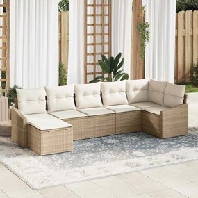 vidaXL Conjunto de Sofá de Jardim de 7 Peças com Almofadas Bege Vime PE