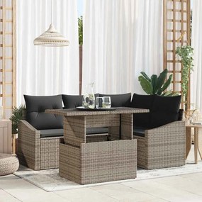 vidaXL Conjunto de Sofás de Jardim de 5 Peças com Almofadas Cinza em Rattan Sintético