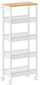 Carrinho cozinha com 5 níveis com rodas 22 x 45,4 x 99,6 cm Branco e cor carvalho
