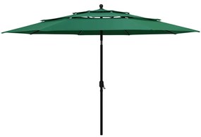 vidaXL Guarda-sol de jardim 3 camadas c/ poste de alumínio 3,5 m verde