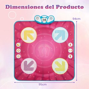 Tapete de dança para crianças com 8 músicas, 3 modos de jogo, ajuste de dificuldade e volume para crianças com mais de 3 anos, 95 x 94 cm, rosa