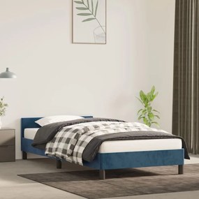 Estrutura de cama c/ cabeceira 90x190 cm veludo azul-escuro