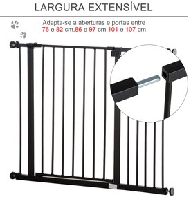 Barreira de Segurança para Animais de Estimação Extensível para Escadas e Portas Barreira de Segurança 76-107x76 cm Preto