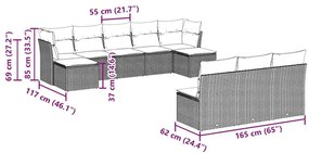 10 pcs conj. sofás jardim com almofadões vime PE castanho